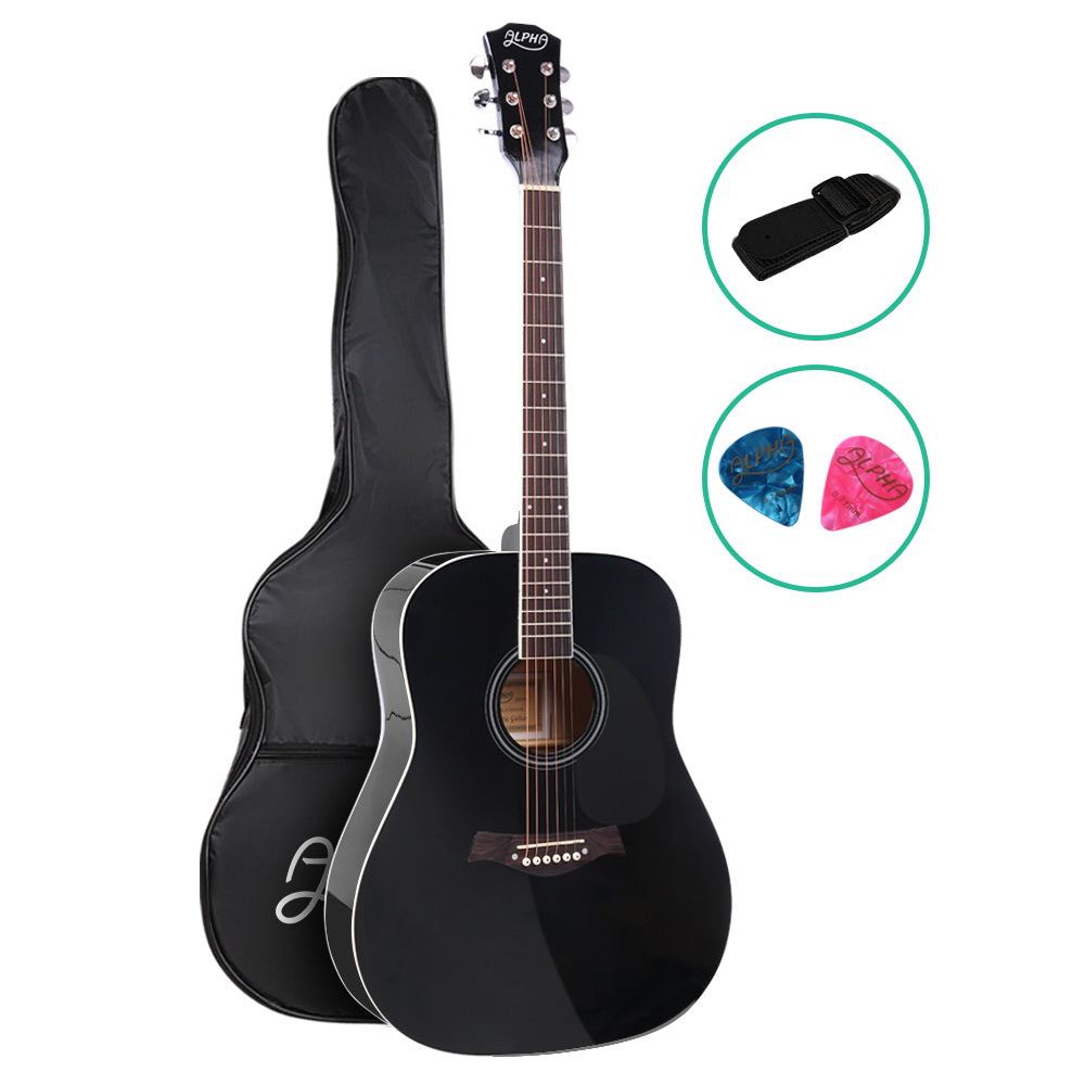 ALPHA 41 Inch Wooden Acoustic Guitar Black-Audio & Video > Musical Instrument & Accessories-PEROZ Accessories