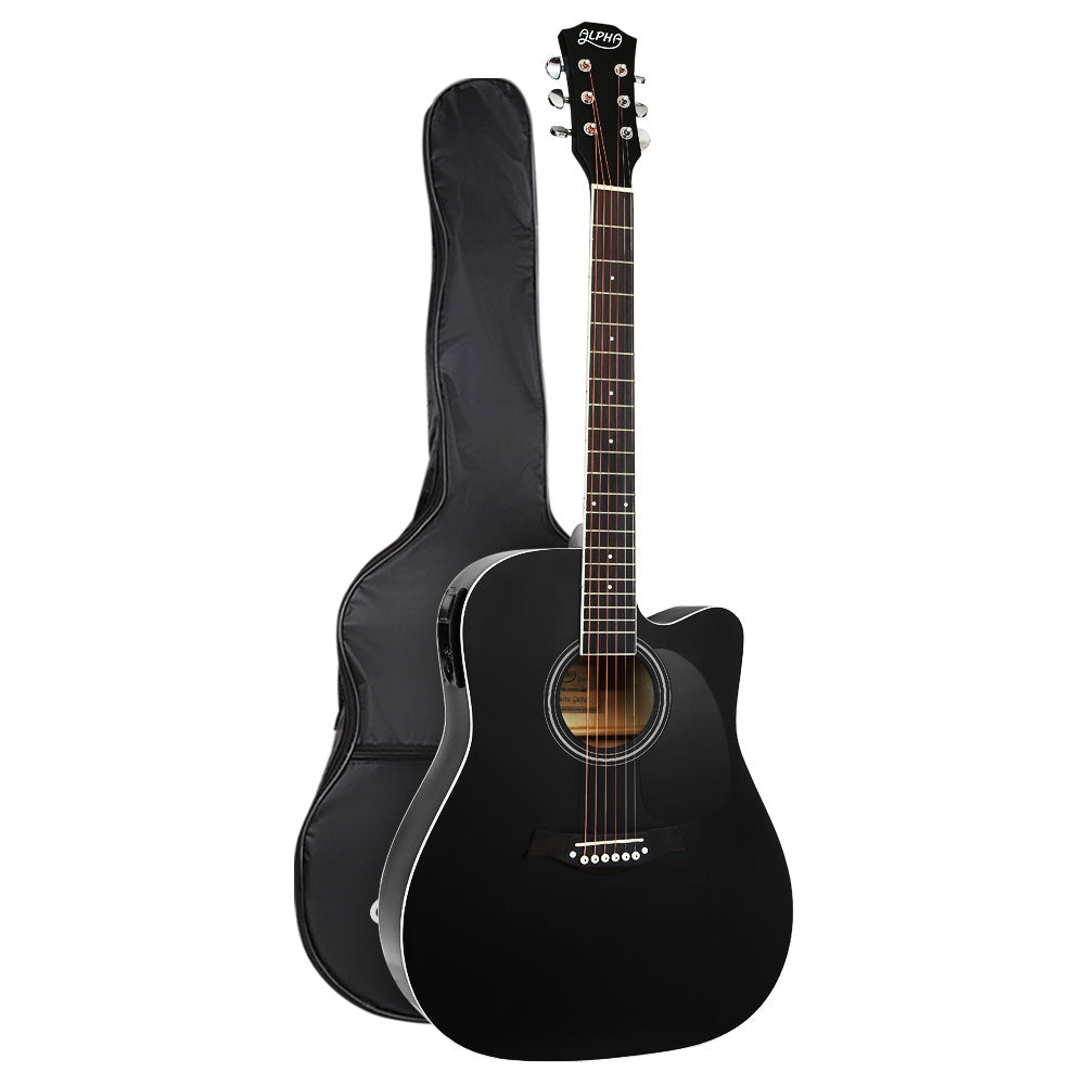 Alpha 41" Inch Electric Acoustic Guitar Wooden Classical Full Size EQ Bass Black-Audio & Video > Musical Instrument & Accessories-PEROZ Accessories