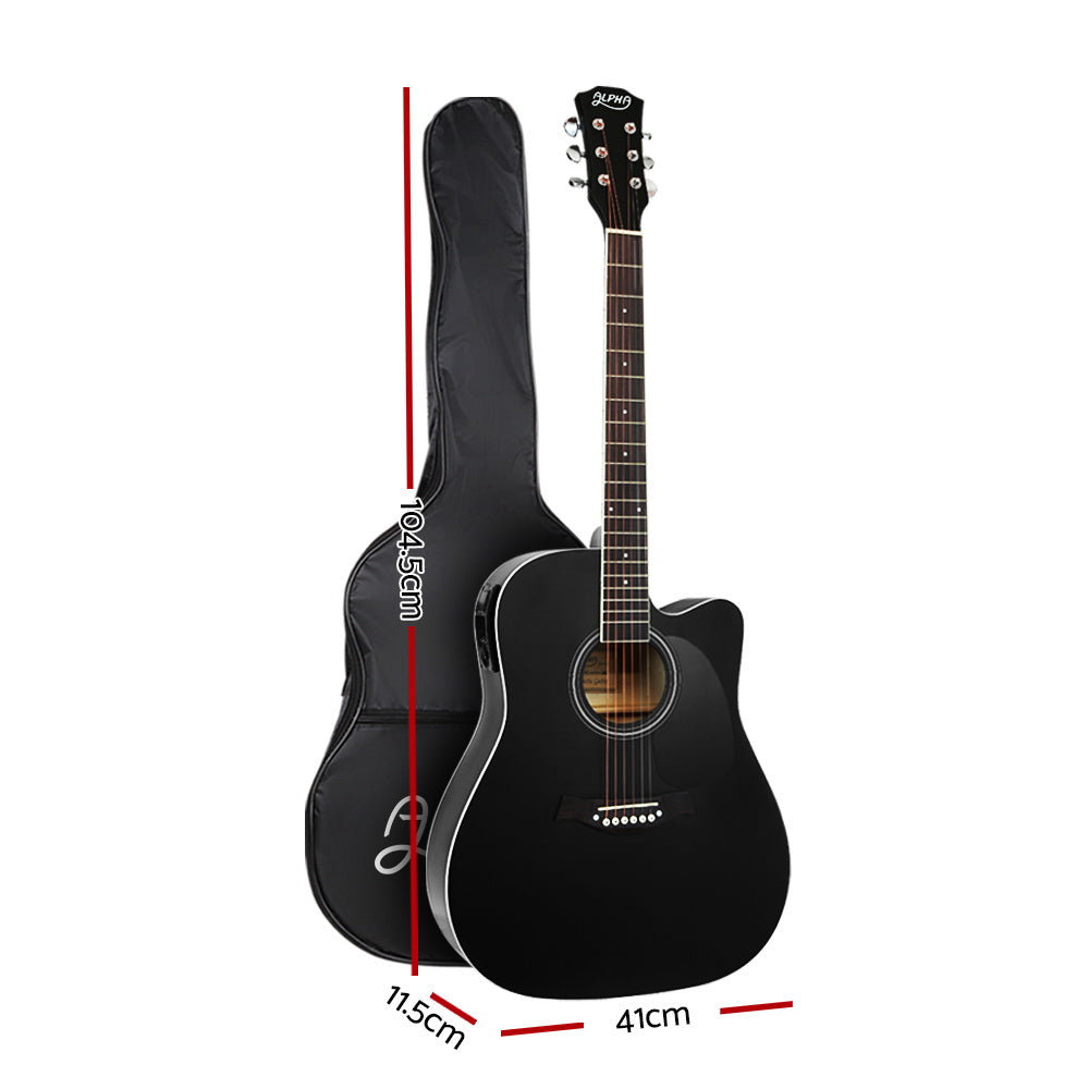 Alpha 41" Inch Electric Acoustic Guitar Wooden Classical Full Size EQ Bass Black-Audio & Video > Musical Instrument & Accessories-PEROZ Accessories