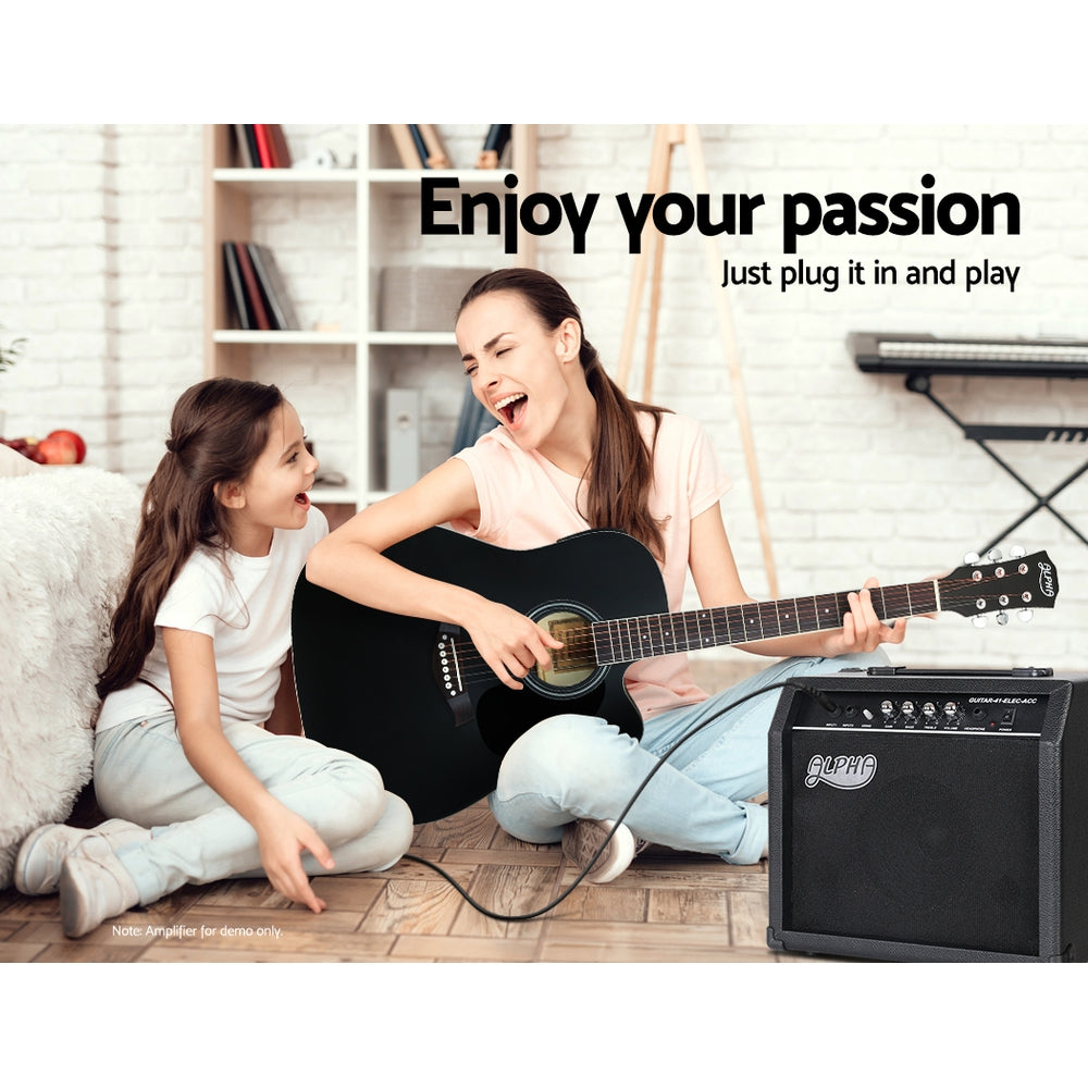 Alpha 41" Inch Electric Acoustic Guitar Wooden Classical Full Size EQ Bass Black-Audio & Video > Musical Instrument & Accessories-PEROZ Accessories