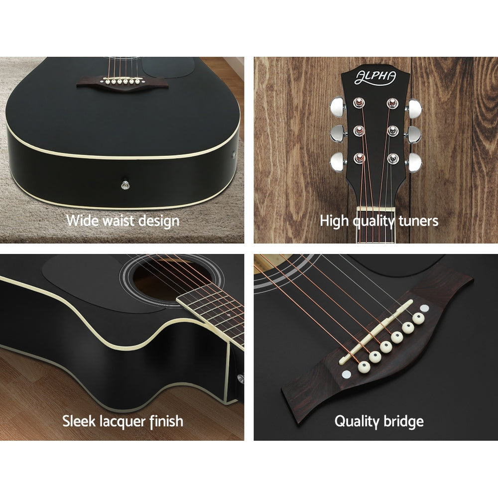 Alpha 41" Inch Electric Acoustic Guitar Wooden Classical Full Size EQ Bass Black-Audio & Video > Musical Instrument & Accessories-PEROZ Accessories