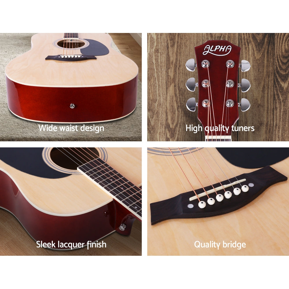 ALPHA 41 Inch Wooden Acoustic Guitar Natural Wood-Audio & Video > Musical Instrument & Accessories-PEROZ Accessories