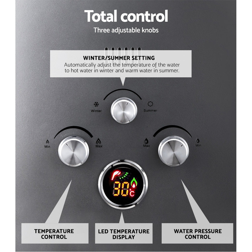 Devanti Outdoor Gas Hot Water Heater Portable Camping Shower 12V Pump Grey-Outdoor > Camping-PEROZ Accessories