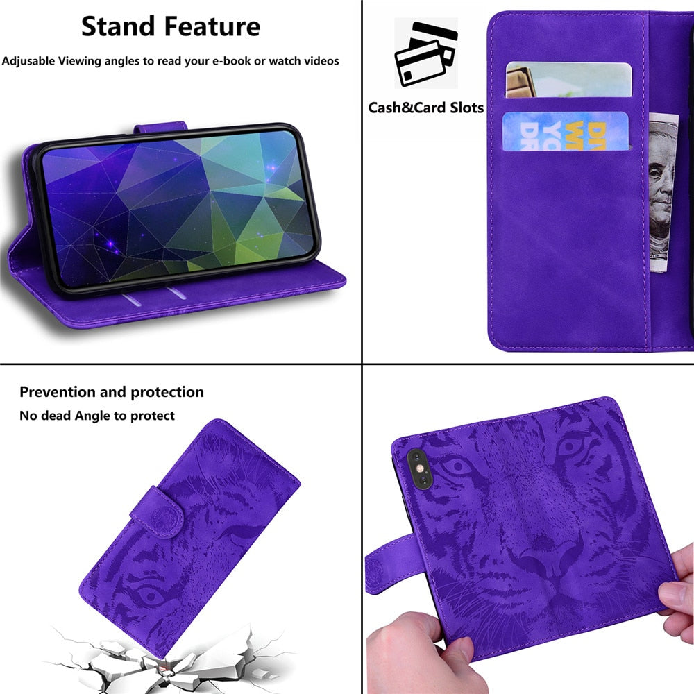 Anymob iPhone Black Flip Leather Case Tiger Wallet Cover Book Style With Card Slot Cover-Mobile Phone Cases-PEROZ Accessories