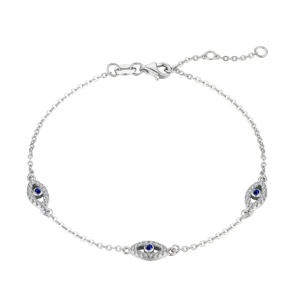 Anyco Bracelet Sterling Silver Chain Blue Three Eyed Beads Bracelet Adjustable Link Chain Bracelet For Girls-Bracelets-PEROZ Accessories