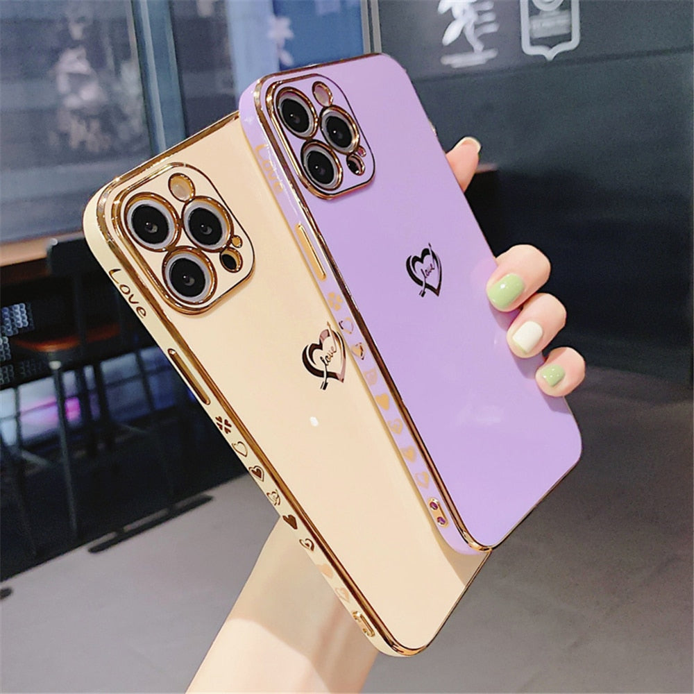 Anymob iPhone Case White Plating Colorful Side Love Heart Soft Silicone Cover-Mobile Phone Cases-PEROZ Accessories