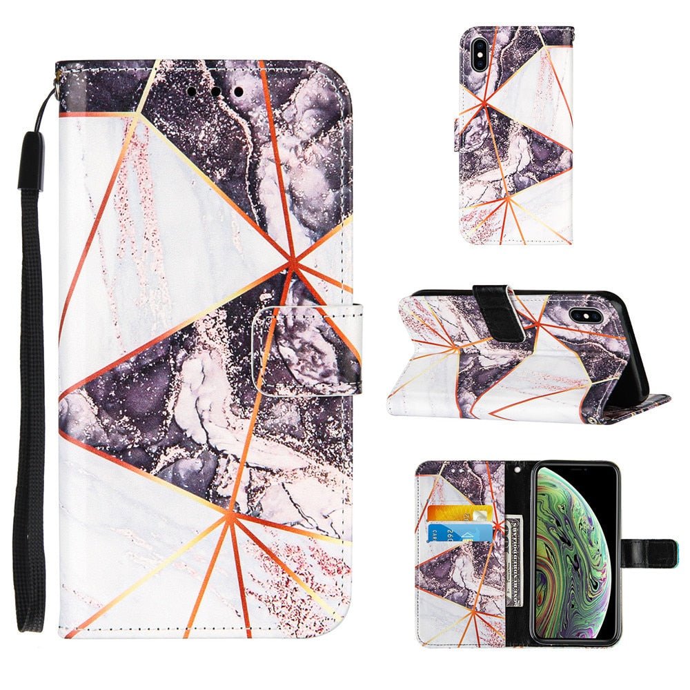 Anymob iPhone Case Black and White Marble Leather Magnetic Flip Wallet Cover-Mobile Phone Cases-PEROZ Accessories