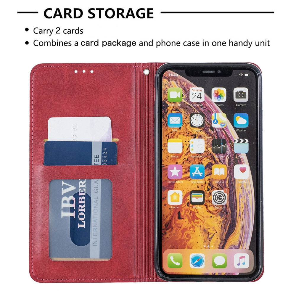 Anymob iPhone Case Brown Flip Wallet Luxury Vintage Business Leather Magnetic Phone Bag-Mobile Phone Cases-PEROZ Accessories