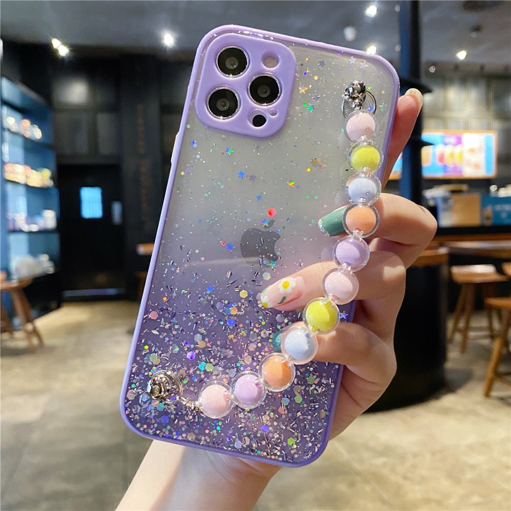 Anymob iPhone Case Yellow Colorful Pearl Bracelet Gradient Glitter Soft Silicone Cover-Mobile Phone Cases-PEROZ Accessories