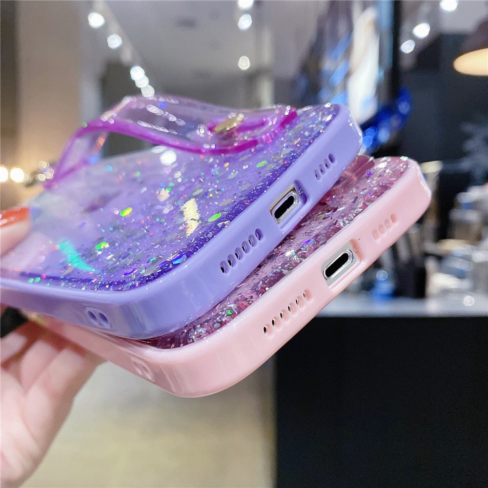 Anymob iPhone Case White Glitter Wristband Transparent Soft Wrist Strap Bracket Cover-Mobile Phone Cases-PEROZ Accessories
