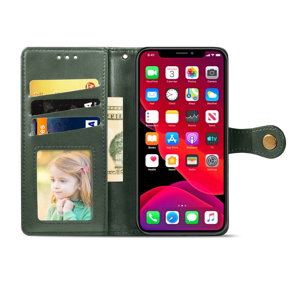 Anymob iPhone Case Black Flip Leather Card slot Wallet Phone Book Style Cover-Mobile Phone Cases-PEROZ Accessories