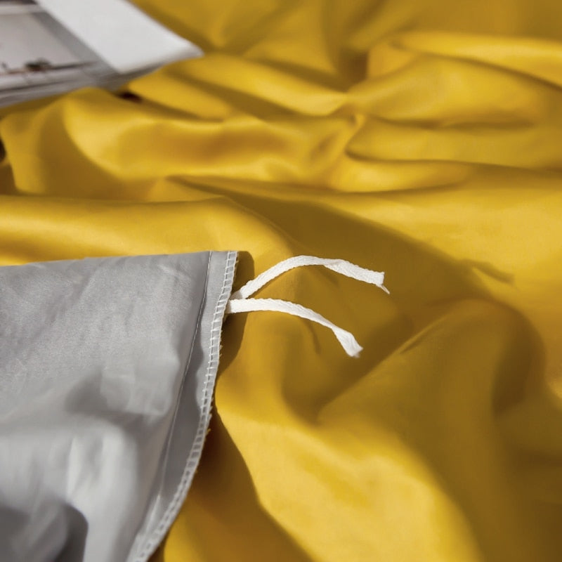 Anyhouz Duvet Comforter Set Double Yellow/ Light Grey Egyptian Cotton Thick Blanket Bedspread 4 Pcs Bed Set-Comforter-PEROZ Accessories