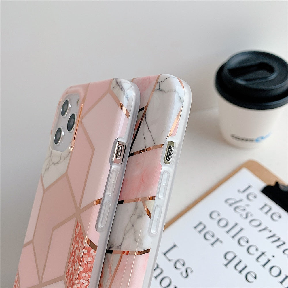 Anymob iPhone Blue Green Glossy Marble Phone Case Silicone Shockproof Bumper Cover-Mobile Phone Cases-PEROZ Accessories
