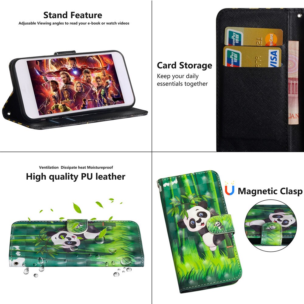 Anymob iPhone Case Green Panda Flip Leather 3D Panda Painted Wallet Back Cover-Mobile Phone Cases-PEROZ Accessories