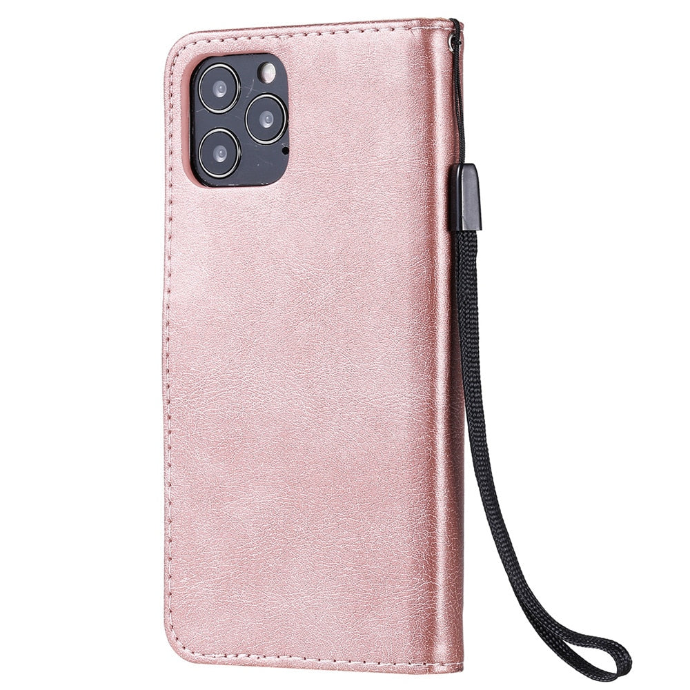 Anymob iPhone Black Flip Leather Phone Case Solid Color Wallet Cover-Mobile Phone Cases-PEROZ Accessories