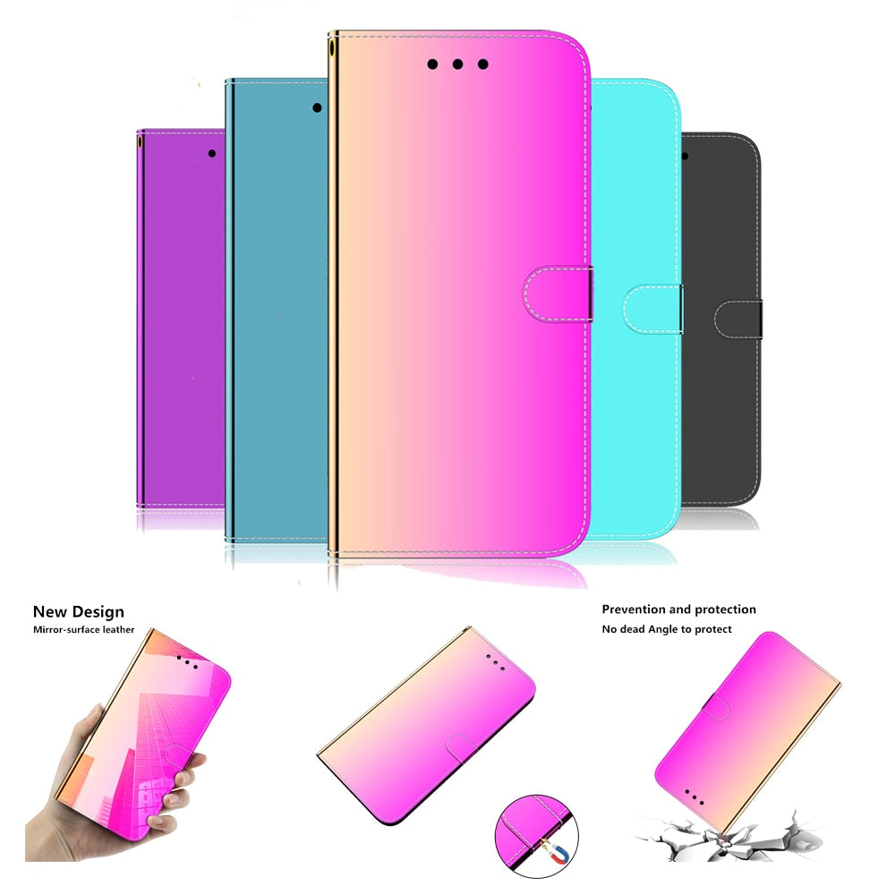Anymob iPhone Light Blue Smooth Surface Mirror Leather Case Flip Wallet With Card Slots Cover-Mobile Phone Cases-PEROZ Accessories