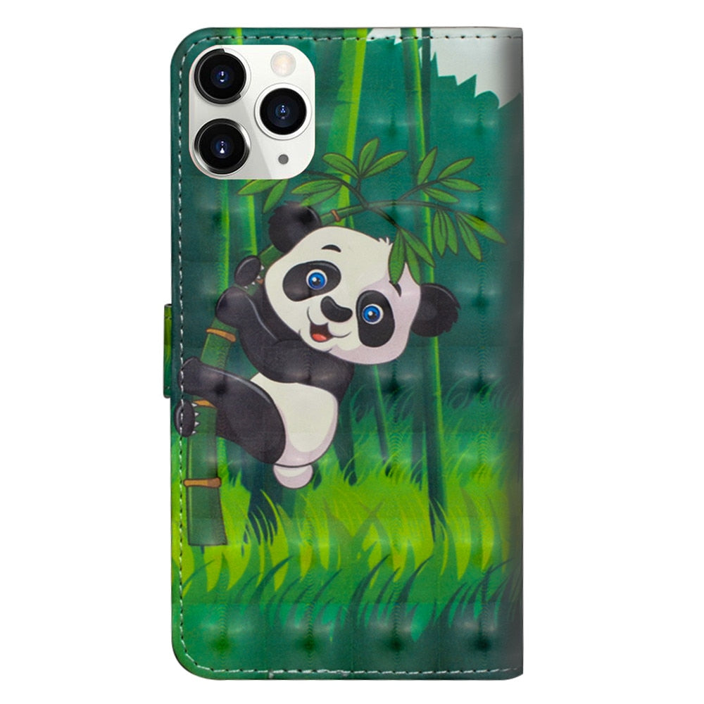 Anymob iPhone Case Green Panda Flip Leather 3D Panda Painted Wallet Back Cover-Mobile Phone Cases-PEROZ Accessories