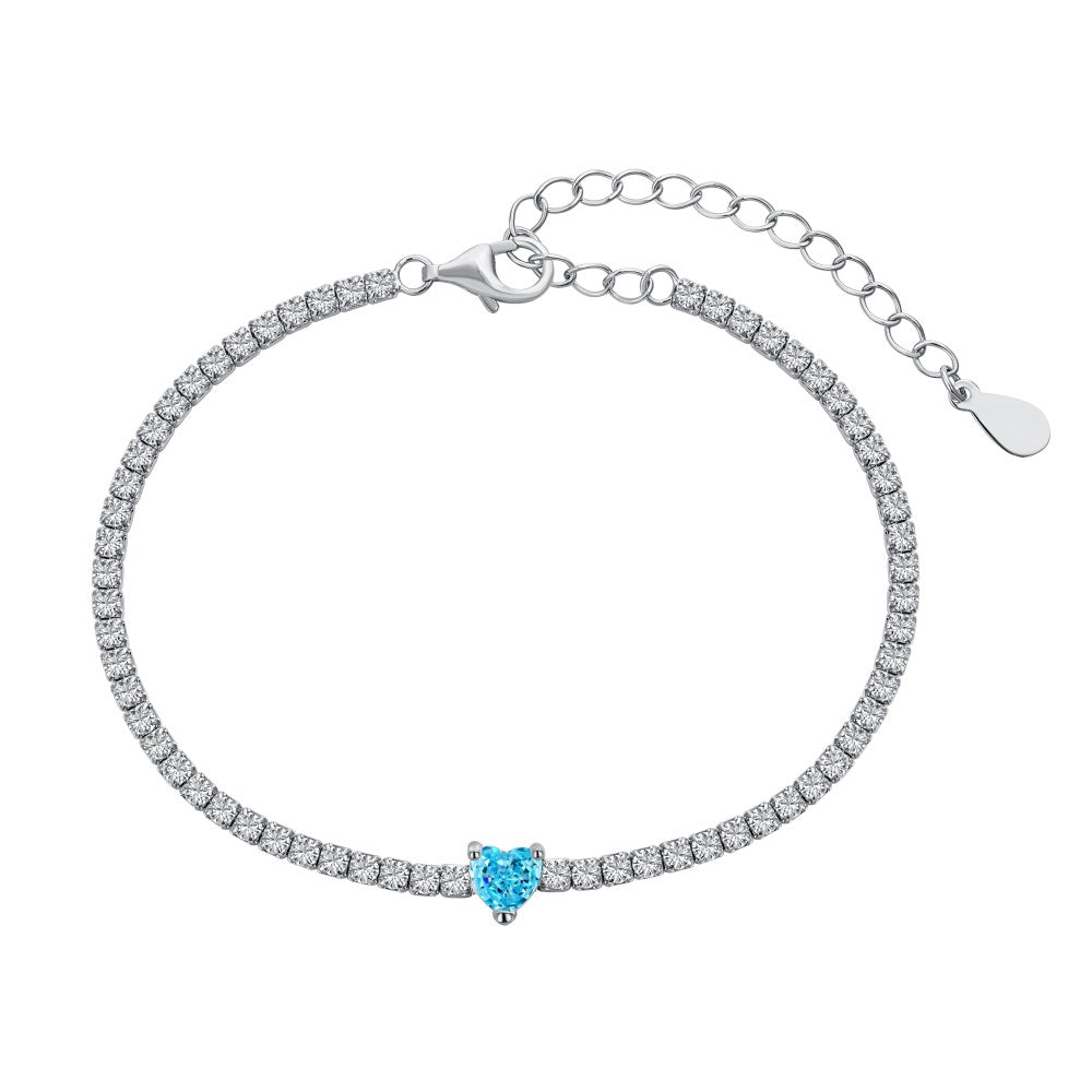 Anyco Bracelet S925 Silver Rhodium Plated 5A Grade Blue Pendant Cubic Zirconia Classic Bracelet Bangles for Women-Bracelets-PEROZ Accessories