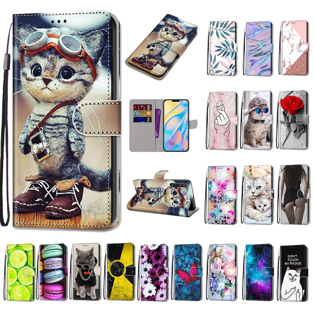 Anymob iPhone Case Northern Lights Color Lovely Cartoon Cat Phone Bag Flip Wallet Leather Protection Cover-Mobile Phone Cases-PEROZ Accessories