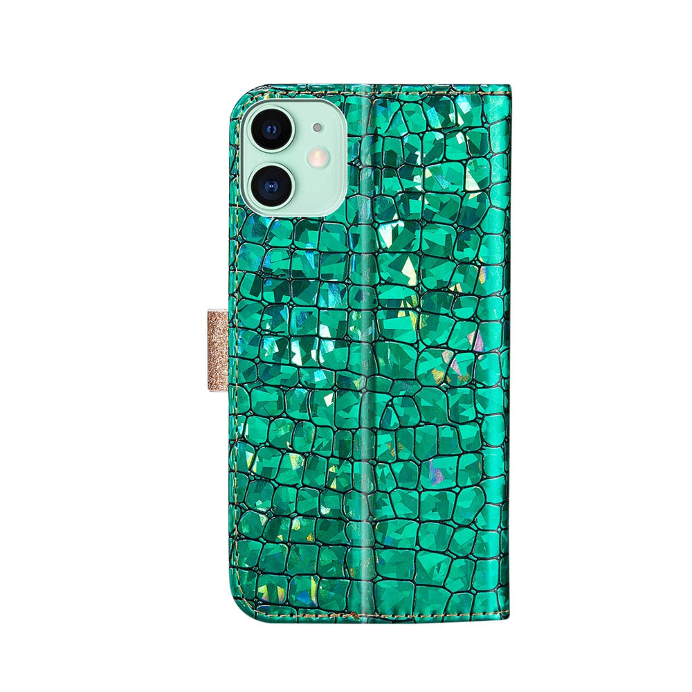 Anymob iPhone Case White Laser Flash Powder Flip Magnetic Wallet Stand Function-Mobile Phone Cases-PEROZ Accessories