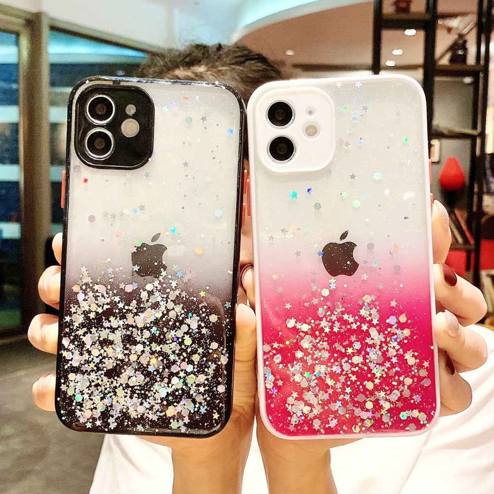 Anymob iPhone Case Black Bling Glitter Soft Silicone Cover with Camera Protection-Mobile Phone Cases-PEROZ Accessories