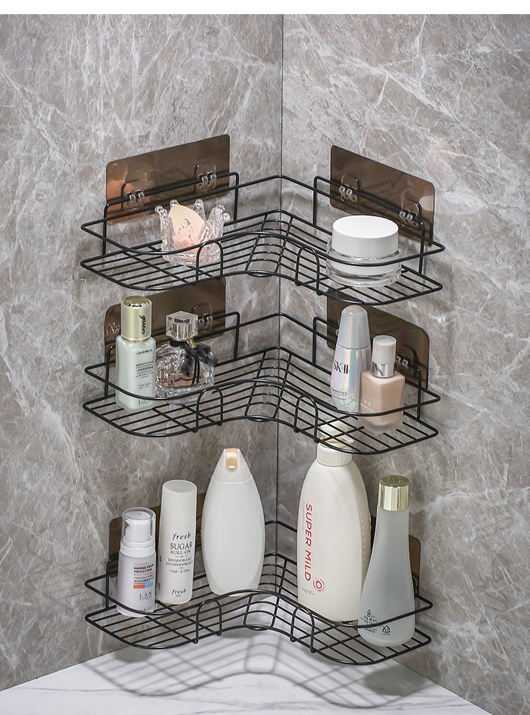 Anyhouz Corner Shelf Shower Black No-Drill Storage Rack Holder Toilet Organizer Bathroom Shelves Accessories-Bathroom and Toilet Accessories-PEROZ Accessories