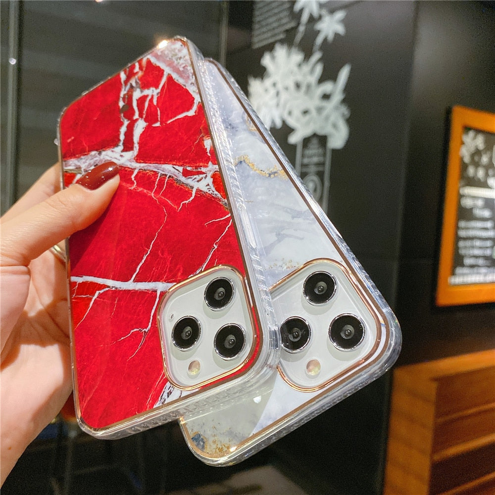 Anymob iPhone Case Red Electroplated Marble Pattern Silicone Protection Cover-Mobile Phone Cases-PEROZ Accessories