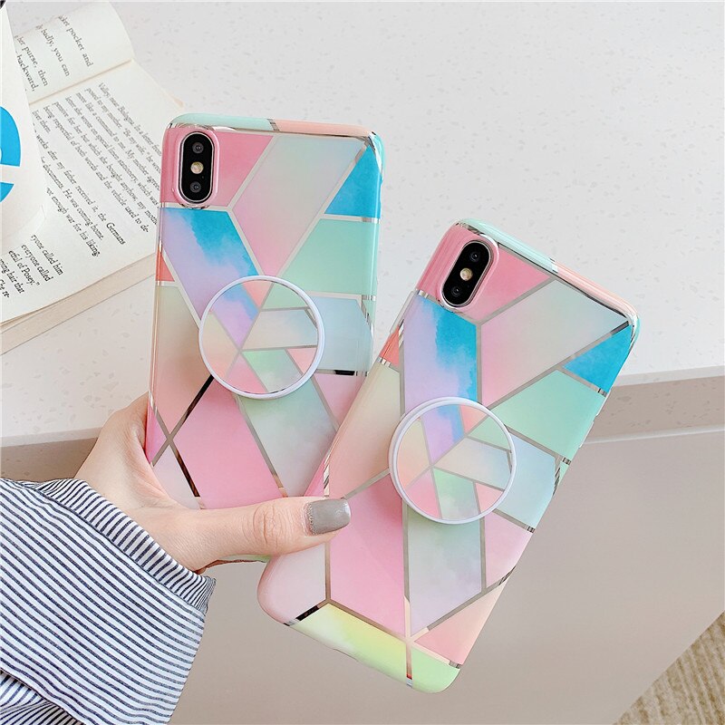 Anymob iPhone Orange Marble Case Holder Stand Splice Plating IMD Silicon Phone Cover-Mobile Phone Cases-PEROZ Accessories