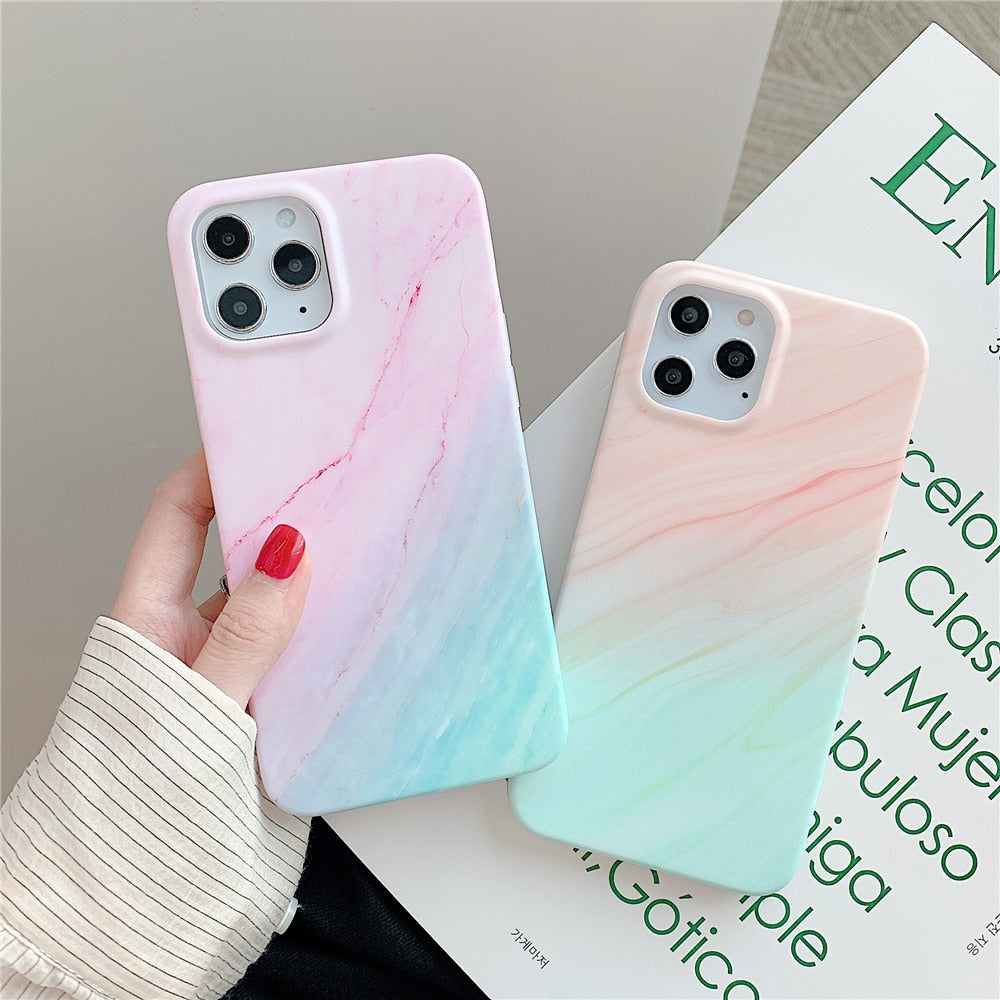 Anymob iPhone Case Sky Blue Gradual Color Matte Marble Soft Silicone Back Cover-Mobile Phone Cases-PEROZ Accessories