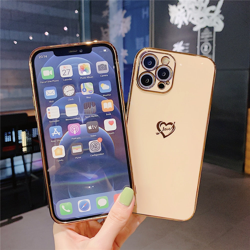 Anymob iPhone Case Orange Plating Colorful Side Love Heart Soft Silicone Cover-Mobile Phone Cases-PEROZ Accessories