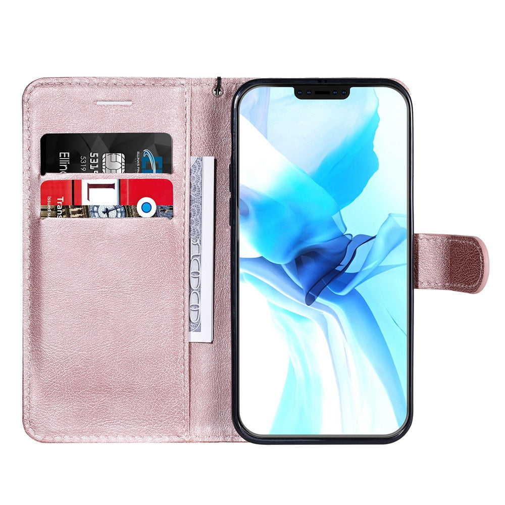 Anymob iPhone Black Flip Leather Phone Case Solid Color Wallet Cover-Mobile Phone Cases-PEROZ Accessories