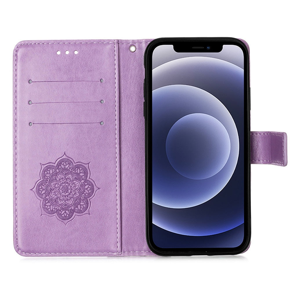 Anymob iPhone Case Turquoise Embossed Book Style Flip Wallet PU Leather With Card Slot-Mobile Phone Cases-PEROZ Accessories