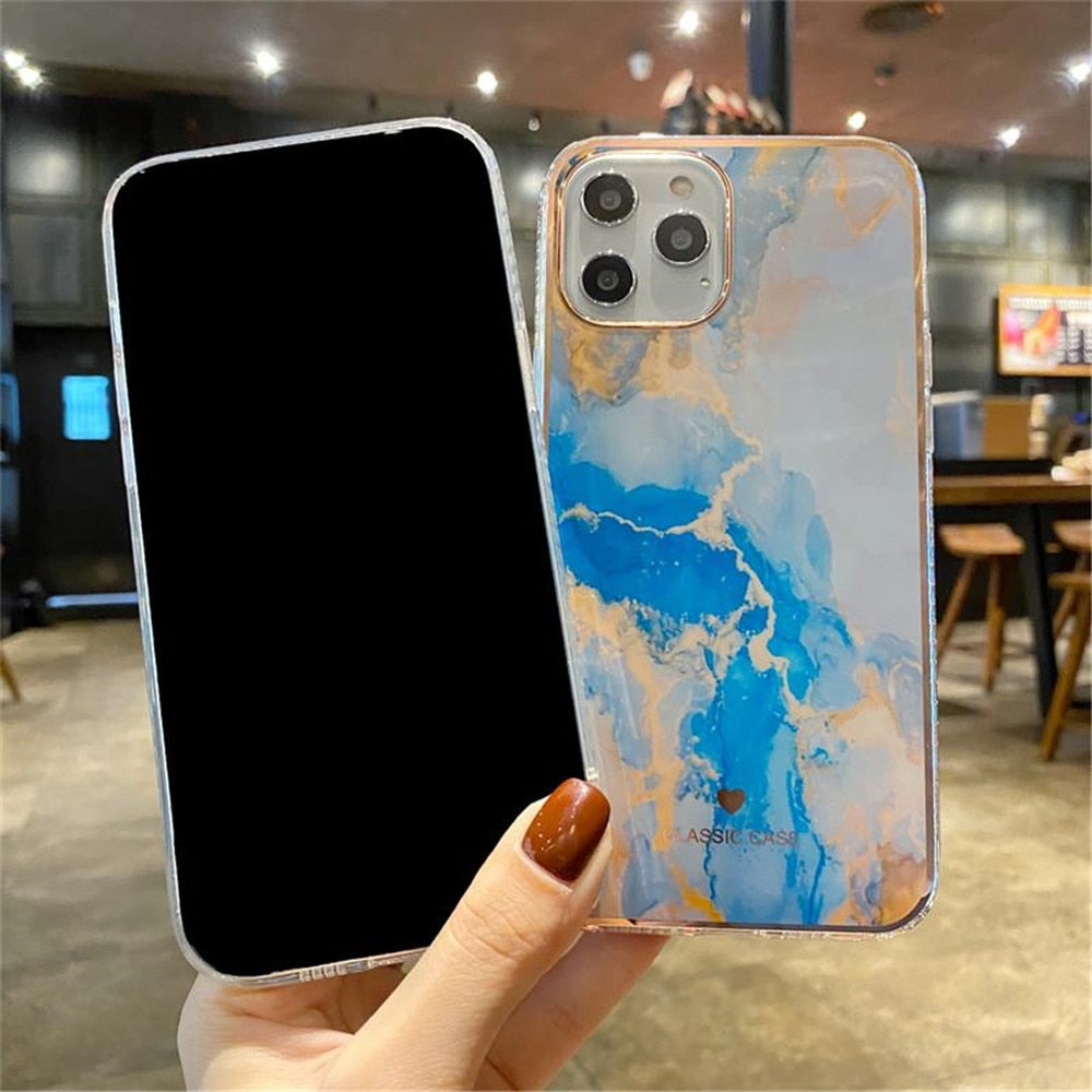 Anymob iPhone Case White Electroplated Marble Pattern Silicone Protection Cover-Mobile Phone Cases-PEROZ Accessories