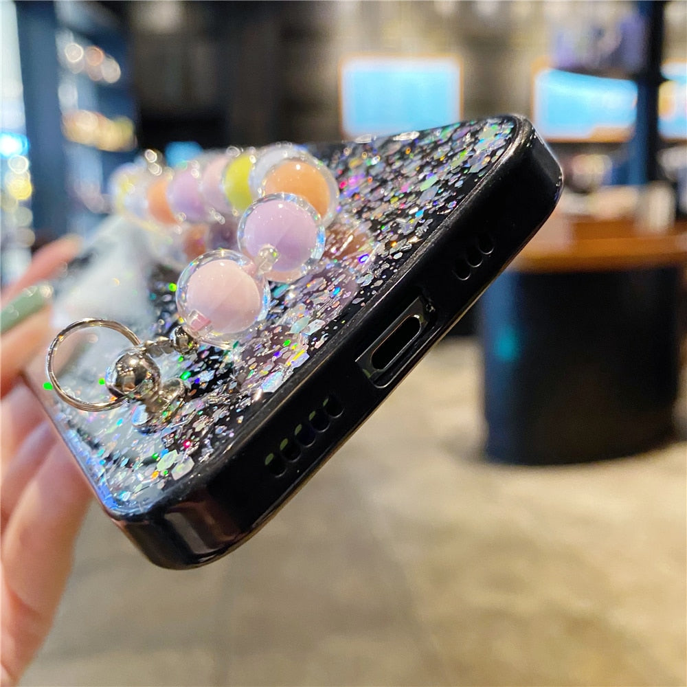Anymob iPhone Case Pink Colorful Pearl Bracelet Gradient Glitter Soft Silicone Cover-Mobile Phone Cases-PEROZ Accessories