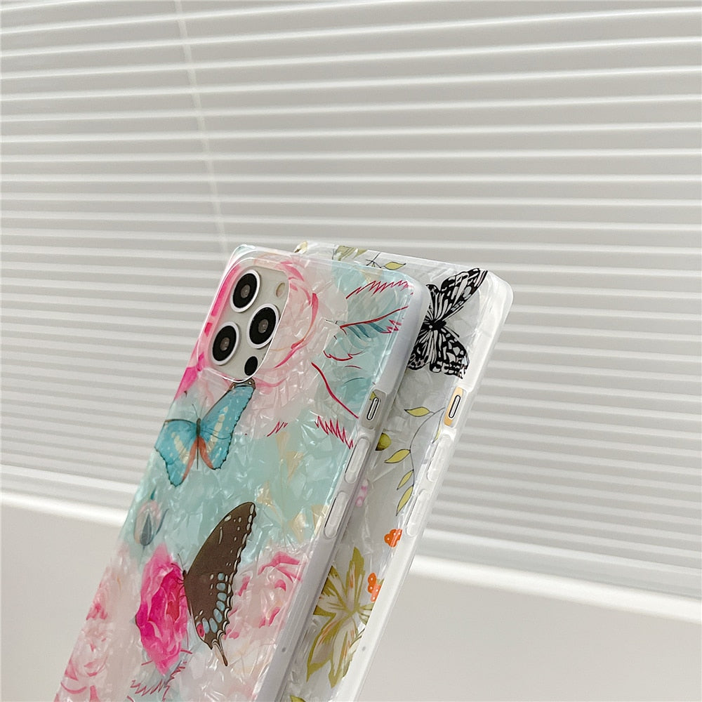 Anymob iPhone Case Green Cartoon Butterfly Soft Silicone Square Shell Pattern-Mobile Phone Cases-PEROZ Accessories