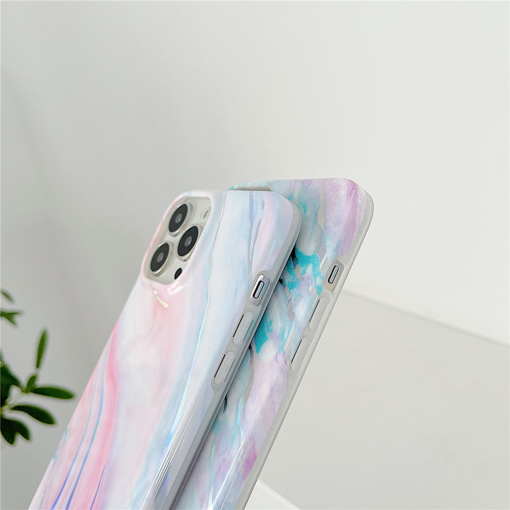 Anymob iPhone Laser Gradient Marble Soft Silicone Blue Phone Case With Anti-Fingerprint Anti-Scratch Dustproof Non-SlipPhone iPhone Compatible-Mobile Phone Cases-PEROZ Accessories