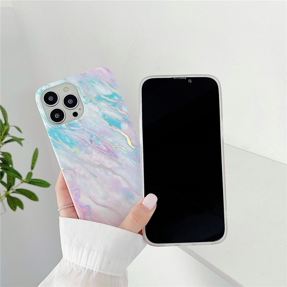 Anymob iPhone Laser Gradient Marble Soft Silicone Blue Phone Case With Anti-Fingerprint Anti-Scratch Dustproof Non-SlipPhone iPhone Compatible-Mobile Phone Cases-PEROZ Accessories