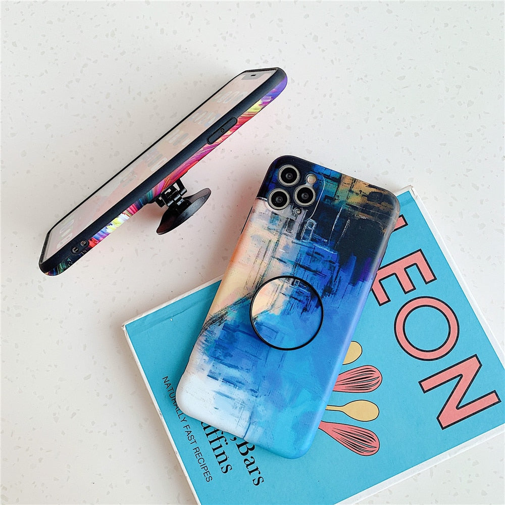 Anymob iPhone Case Purple Colorful Marble Holder Grip Kickstand Soft Silicon Phone Back Cover-Mobile Phone Cases-PEROZ Accessories