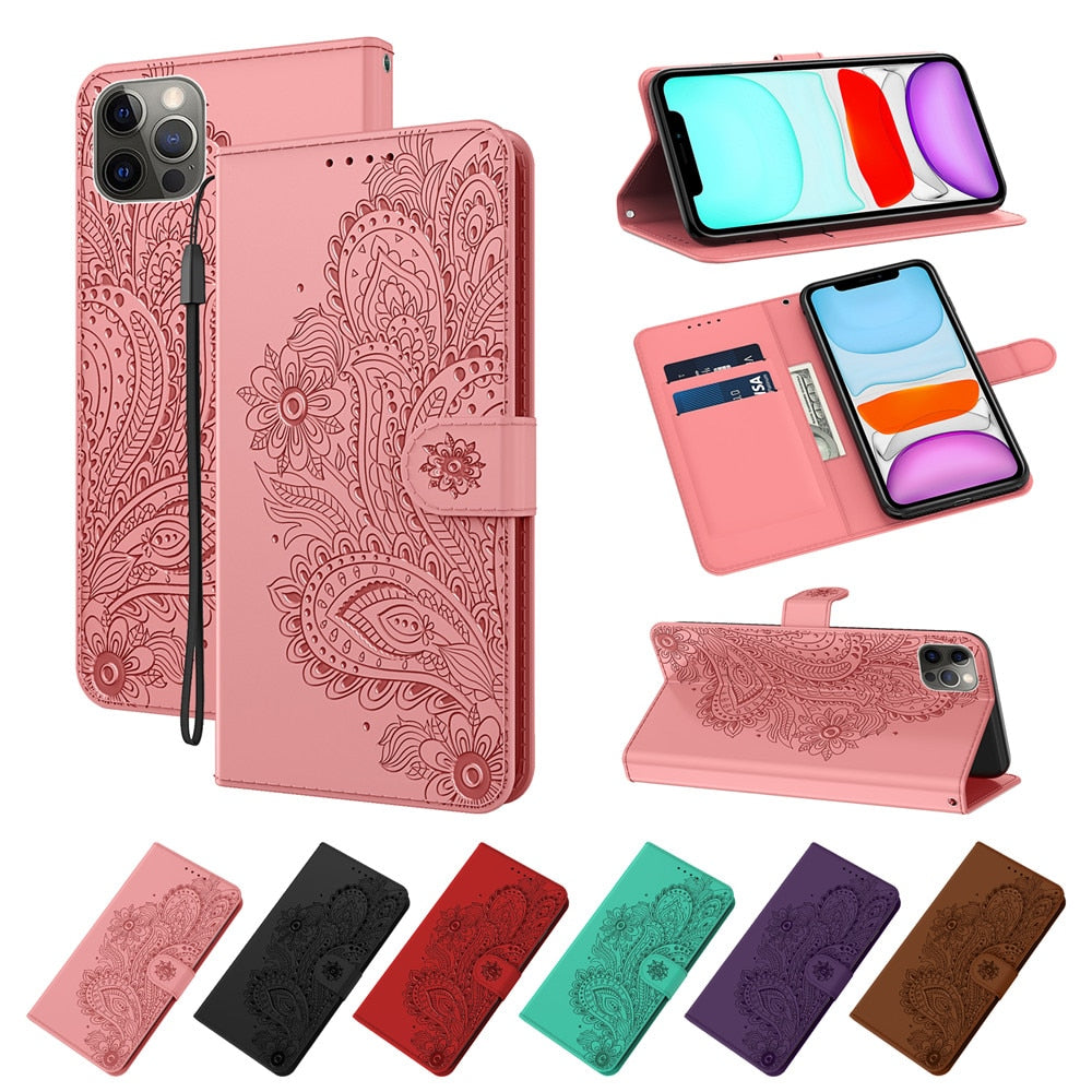 Anymob iPhone Violet Flip Leather Phone Cases Peacock Pattern Wallet Cover-Mobile Phone Cases-PEROZ Accessories