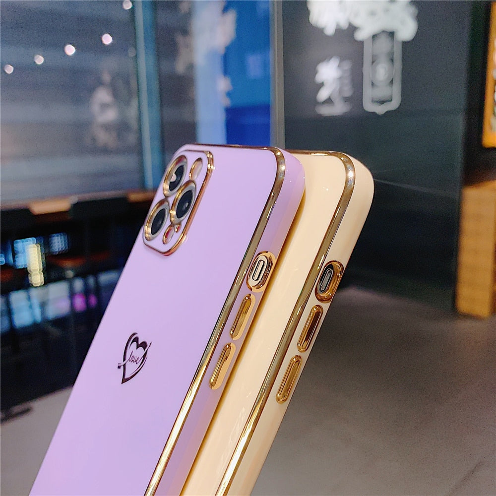Anymob iPhone Case Orange Plating Colorful Side Love Heart Soft Silicone Cover-Mobile Phone Cases-PEROZ Accessories
