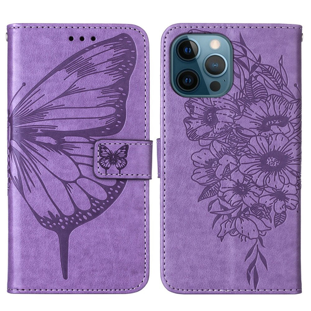 Anymob iPhone Case Ocean Blue Embossed Butterfly Flip Magnetic Wallet Leather Phone Cover-Mobile Phone Cases-PEROZ Accessories