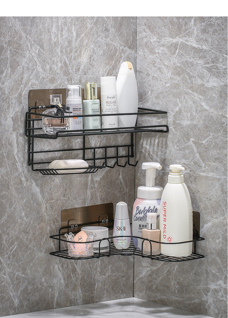 Anyhouz Corner Shelf Shower Black No-Drill Storage Rack Holder Toilet Organizer Bathroom Shelves Accessories-Bathroom and Toilet Accessories-PEROZ Accessories