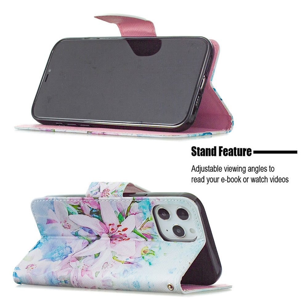 Anymob iPhone Case Unicorn Flip Leather Fashion Colorful Flower Painted Wallet Phone Bags-Mobile Phone Cases-PEROZ Accessories
