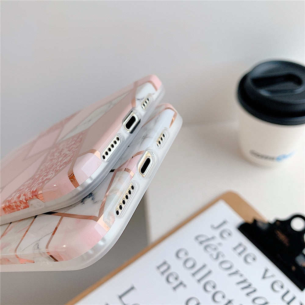 Anymob iPhone Blue Green Glossy Marble Phone Case Silicone Shockproof Bumper Cover-Mobile Phone Cases-PEROZ Accessories