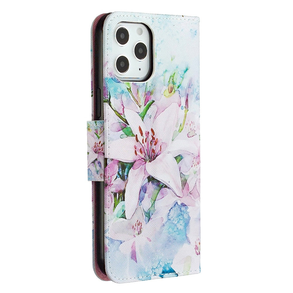 Anymob iPhone Case Unicorn Flip Leather Fashion Colorful Flower Painted Wallet Phone Bags-Mobile Phone Cases-PEROZ Accessories