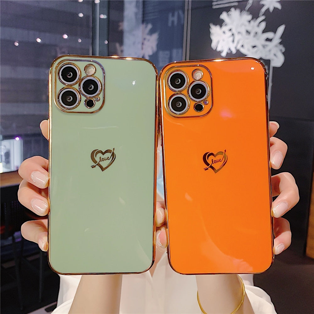 Anymob iPhone Case White Plating Colorful Side Love Heart Soft Silicone Cover-Mobile Phone Cases-PEROZ Accessories