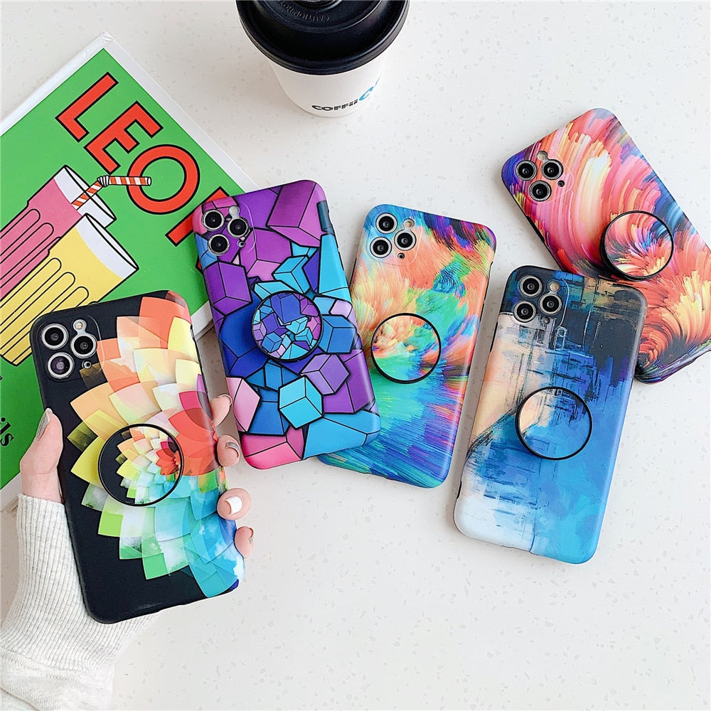 Anymob iPhone Case Purple Colorful Marble Holder Grip Kickstand Soft Silicon Phone Back Cover-Mobile Phone Cases-PEROZ Accessories
