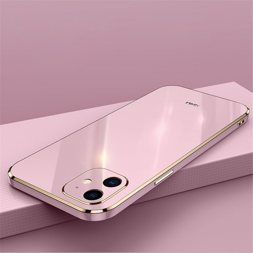 Anymob iPhone Case Cherry Purple Luxury Square Plating Silicone Slim Shockproof Cover-Mobile Phone Cases-PEROZ Accessories