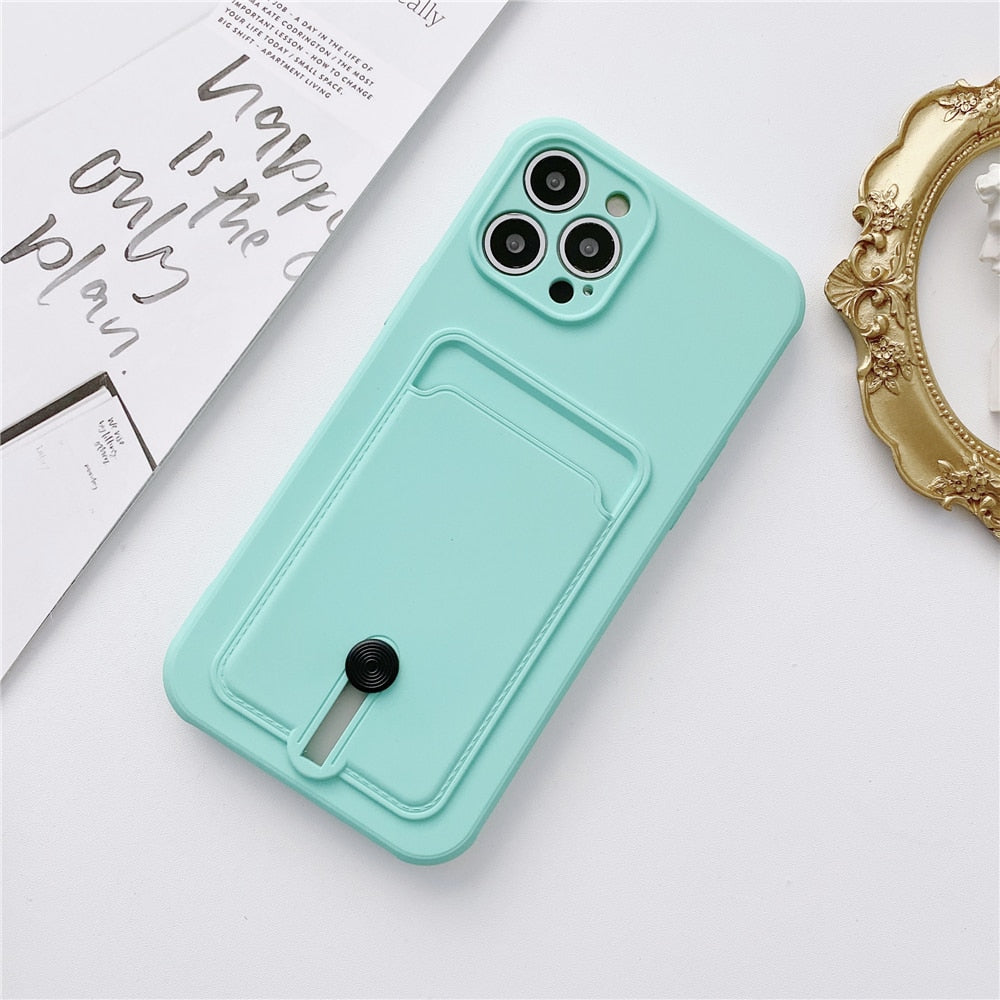 Anymob iPhone Yellow Wallet Card Holder Soft Silicone Phone Case Candy Color Shockproof Cover-Mobile Phone Cases-PEROZ Accessories