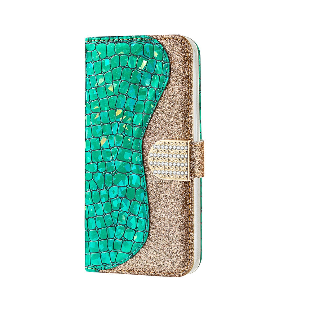 Anymob iPhone Case Yellow Laser Flash Powder Flip Magnetic Wallet Stand Function-Mobile Phone Cases-PEROZ Accessories